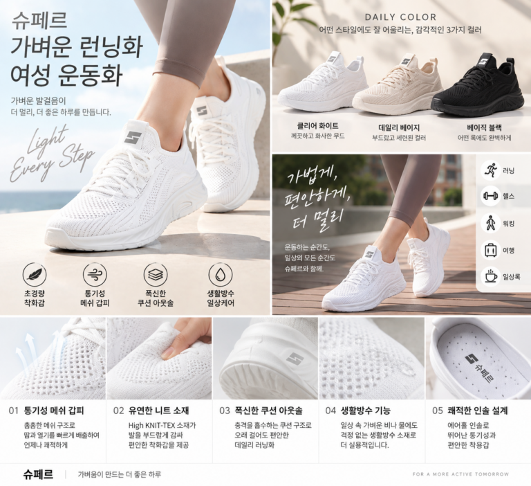 슈페르 여성 런닝화｜가벼운 메쉬 운동화·발편한 데일리 워킹화
