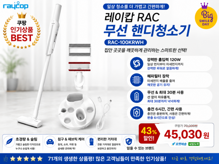 레이캅 RAC-100KRWH 무선 핸디청소기 추천 침구청소기 헤파필터 120W