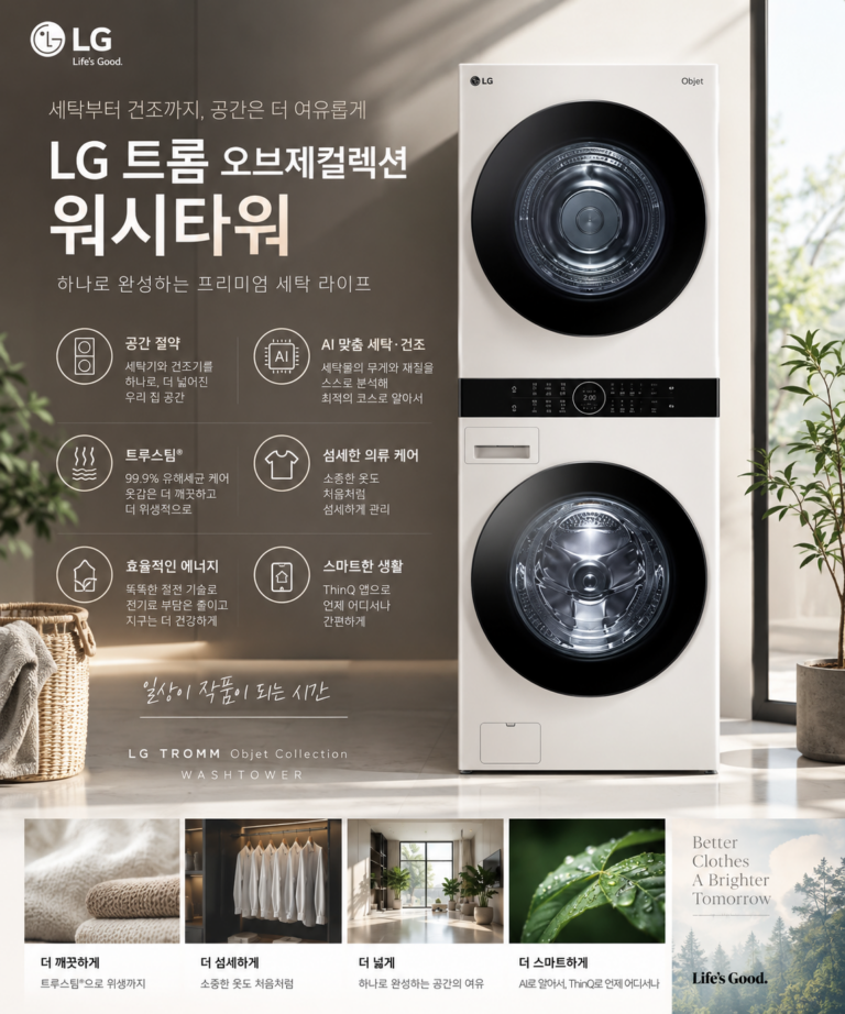 LG 워시타워 가격·단점·추천｜트롬 오브제컬렉션 W240WHNR 24kg+20kg 살펴보기