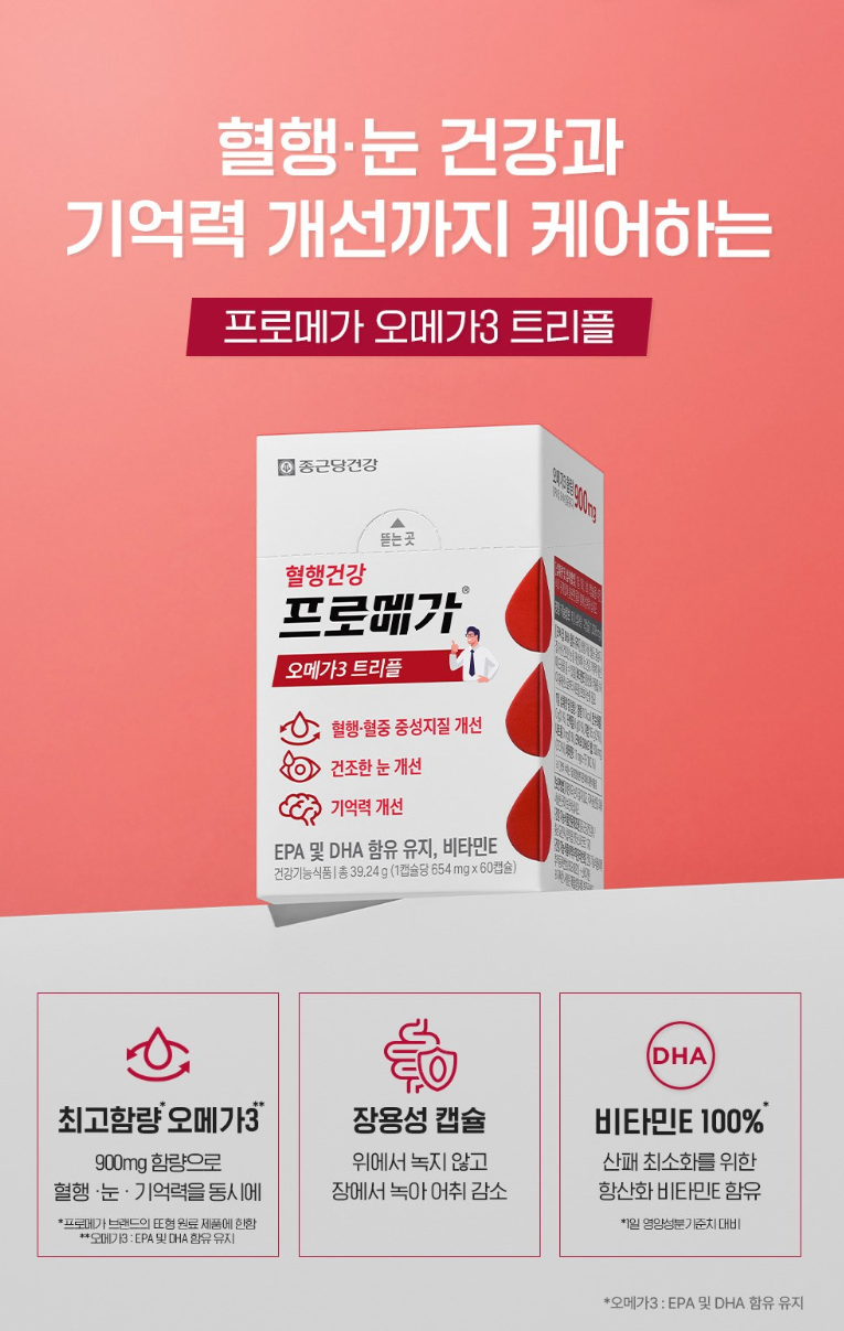 종근당건강 프로메가 오메가3 트리플 검토: 작은 장용성 캡슐과 1일 섭취 편의성